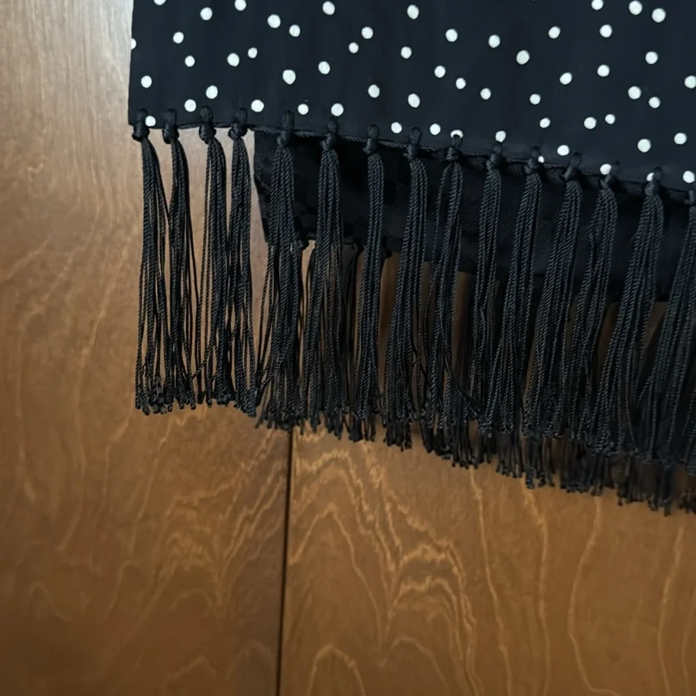 Carrot & Gibbs Pure Silk Hand Made Black & Cream Polka Dot Scarf w/Fringe